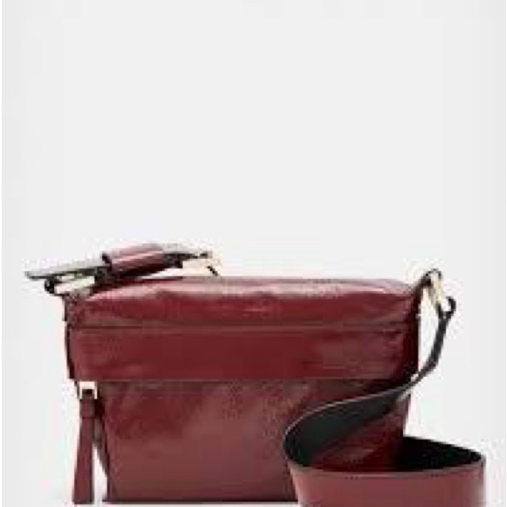 All Saints Deep Red Leather Crossbody Bag